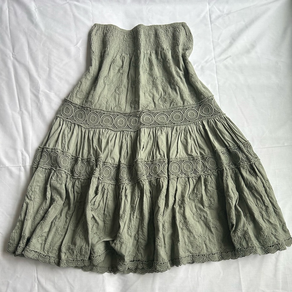 Green Boho Midi Skirt